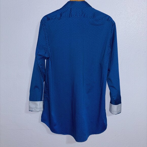 Van Heusen Air Blue Geometric Print Dress Shirt 16.5 34/35 Regular Fit Stretch - Picture 4 of 10